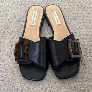 Saks Fifth Avenue Black Mules with Tortoise Accent